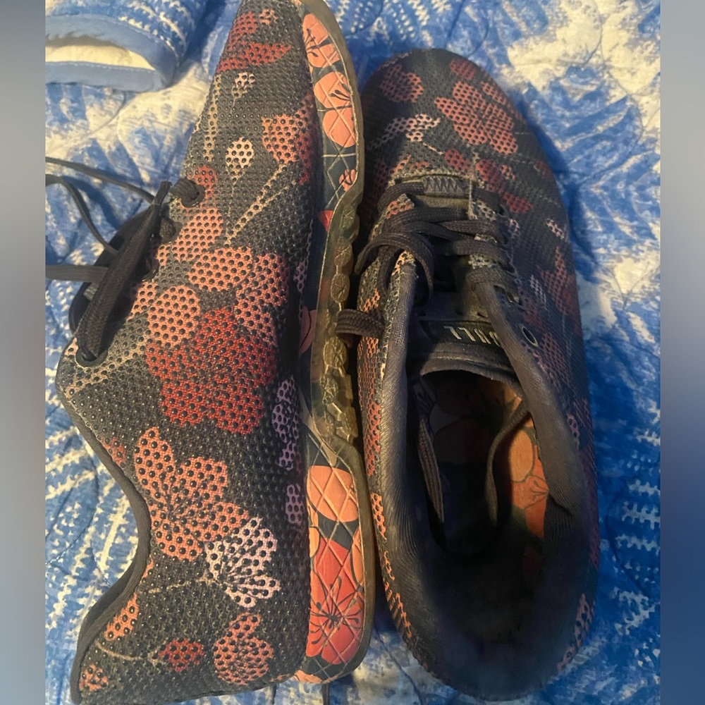 No bull navy blue/purple floral trainers